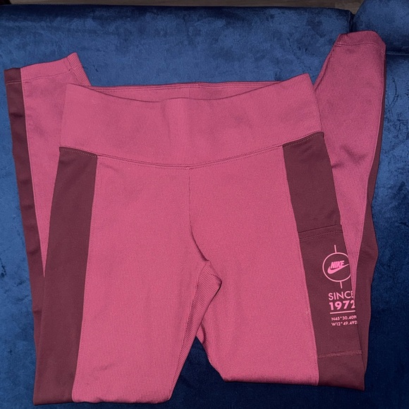 Nike Women's Burgundy and Pink Track Pants - Picture 2 of 8